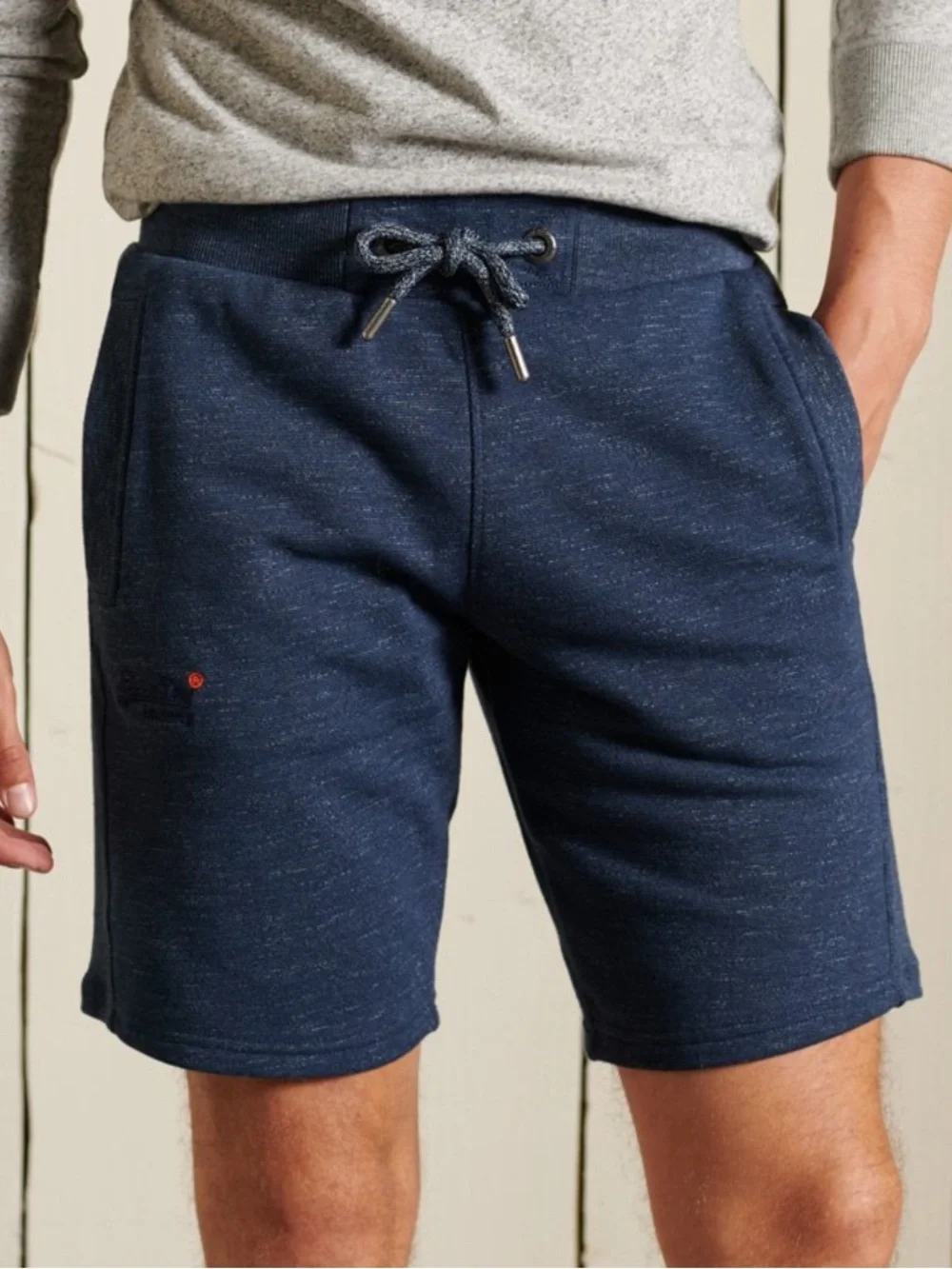 Superdry Navy Sweatshorts with Orange Logo Patch Size Medium